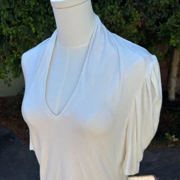 ba&sh Paris Cream Drape Neck Lady Tee Top | Size 3 (L) | Modal Blend - Picture 3 of 9